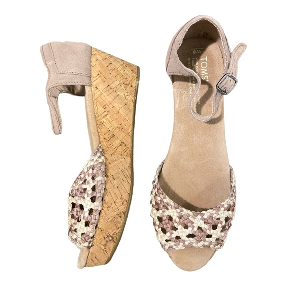Toms Shoes - Tom’s Platform Cork Wedges Peep Toe Nude 8